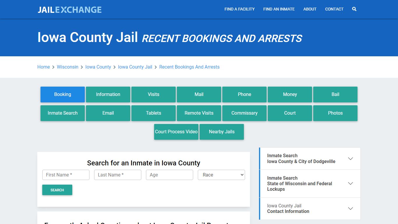 Iowa County Jail & Sheriff Recent Bookings And Arrests - Jail Exchange